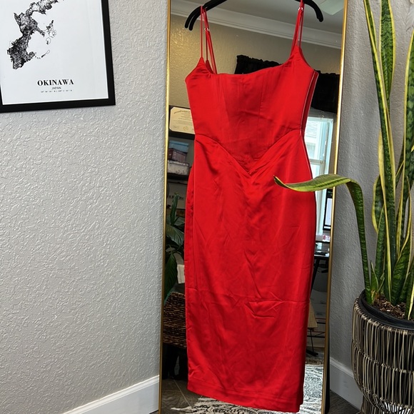 HOUSE OF CB 'Anais' Scarlet Satin Corset Midi Dress NWOT - Picture 8 of 11